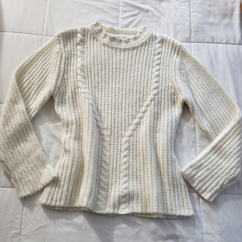 Mock Neck Cable Knit Sweater off white